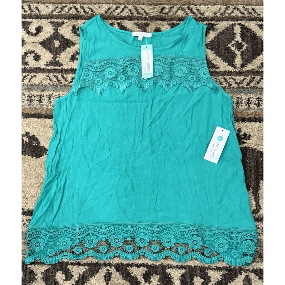 NWT Women’s L Large Your Story Green Bowman Lace Detailed Tank Top